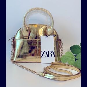 ZARA Gold Metallic Bowler Style Bag/Crossbody NWT